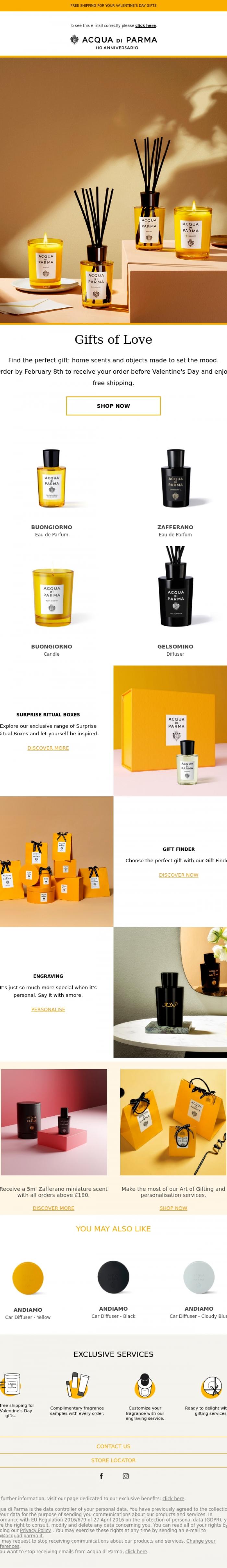 Email Design Inspiration from Acqua di Parma, John, Valentine's Day is just around the corner