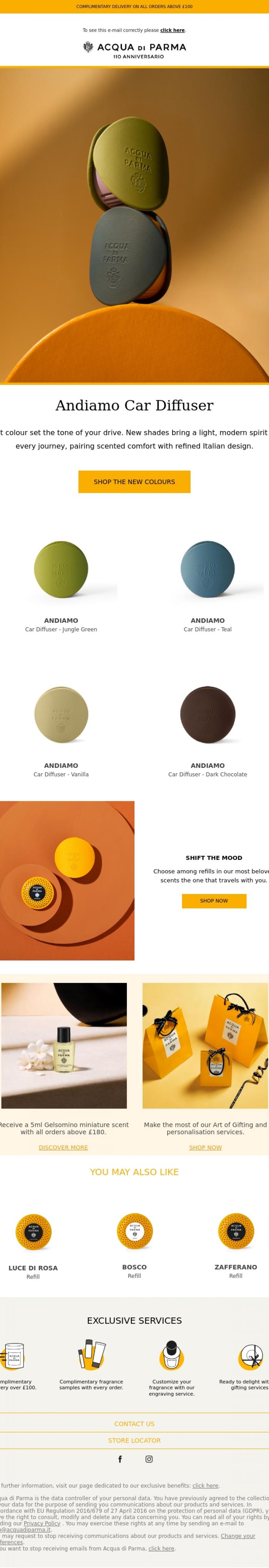 Email Design Inspiration from Acqua di Parma, Colour the Journey Ahead