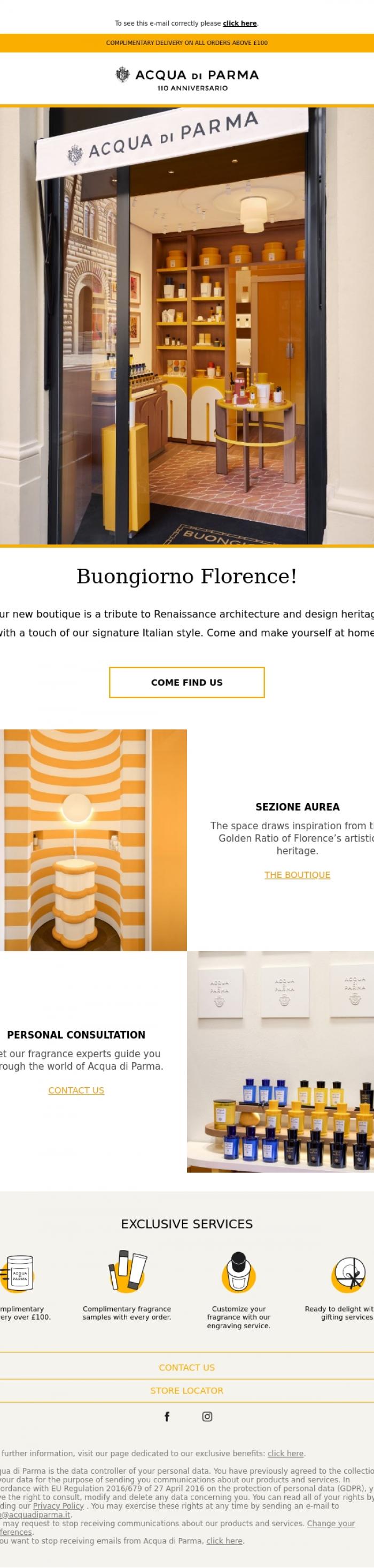Email Design Inspiration from Acqua di Parma, Buongiorno Florence!