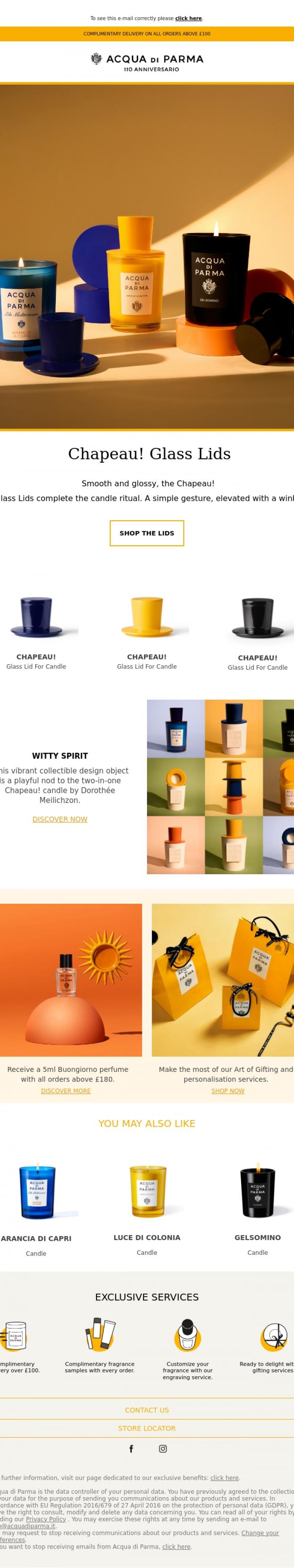 Email Design Inspiration from Acqua di Parma, A tip of the hat to to your Candle Ritual