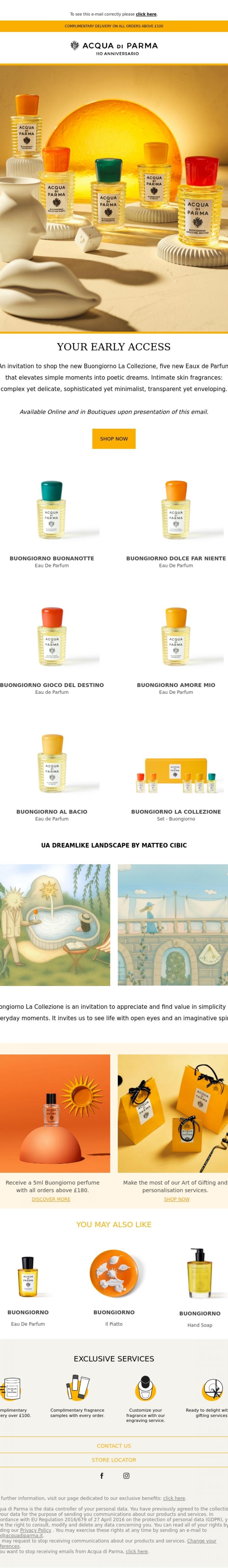 Email Design Inspiration from Acqua di Parma, Your exclusive pre-access for Buongiorno La Collezione