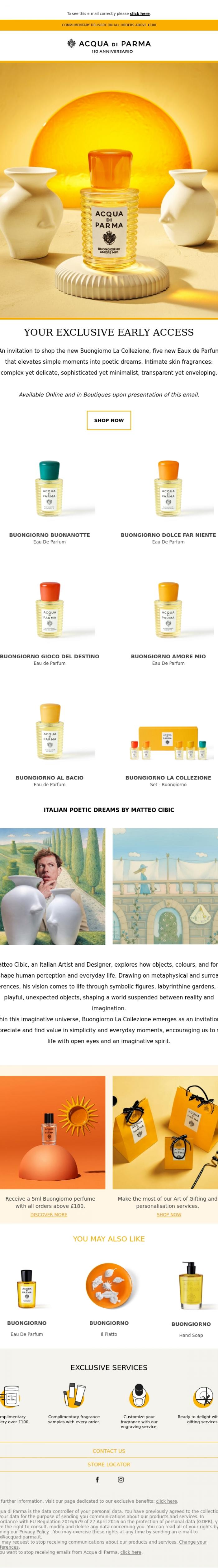 Email Design Inspiration from Acqua di Parma, Buongiorno La Collezione: Your Exclusive Pre-Access