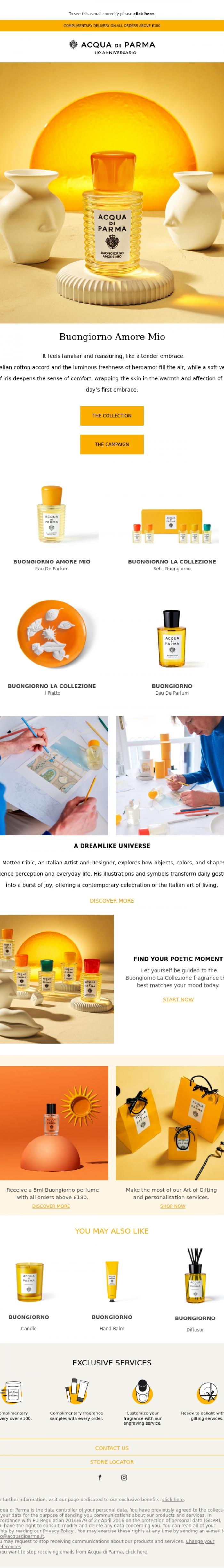 Email Design Inspiration from Acqua di Parma, Buongiorno Amore Mio: the new eau the parfum
