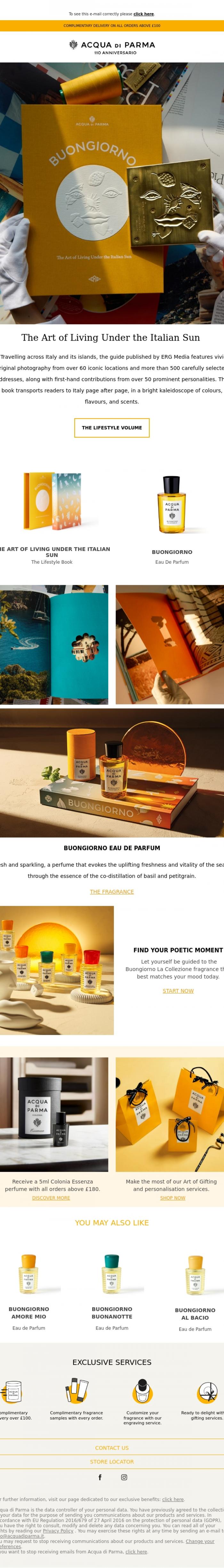 Email Design Inspiration from Acqua di Parma, John, discover the Buongiorno Lifestyle Volume
