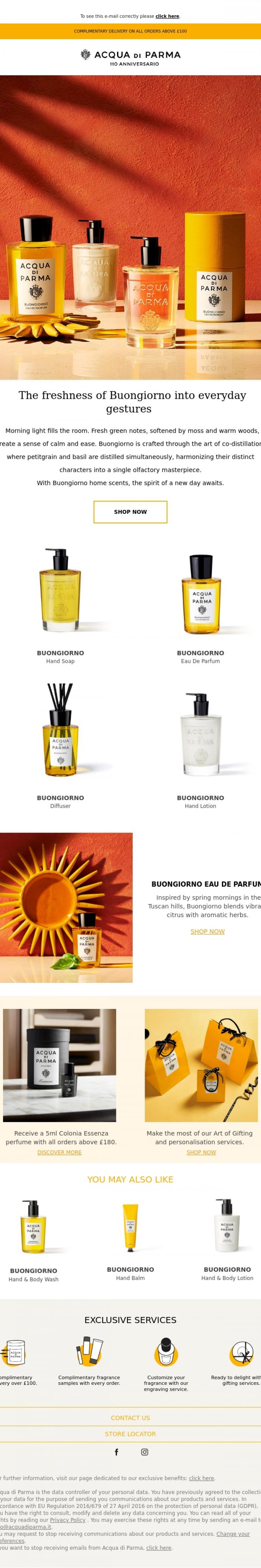 Email Design Inspiration from Acqua di Parma, John, bring the freshness of Buongiorno into everyday gestures