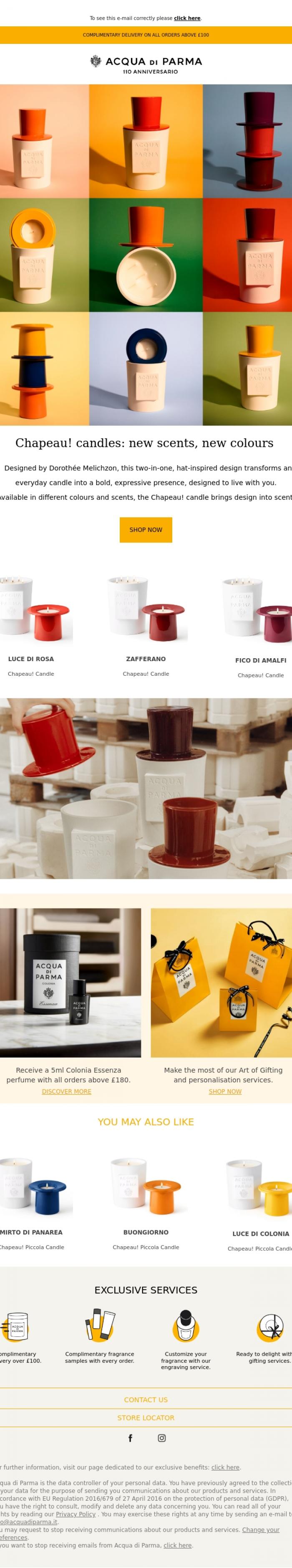 Email Design Inspiration from Acqua di Parma, Chapeau! candles: new scents, new colours