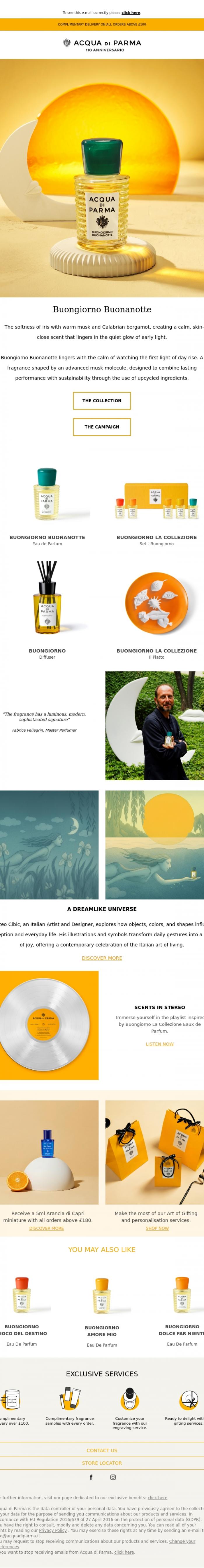 Email Design Inspiration from Acqua di Parma, Buongiorno Buonanotte: the new Eau de Parfum