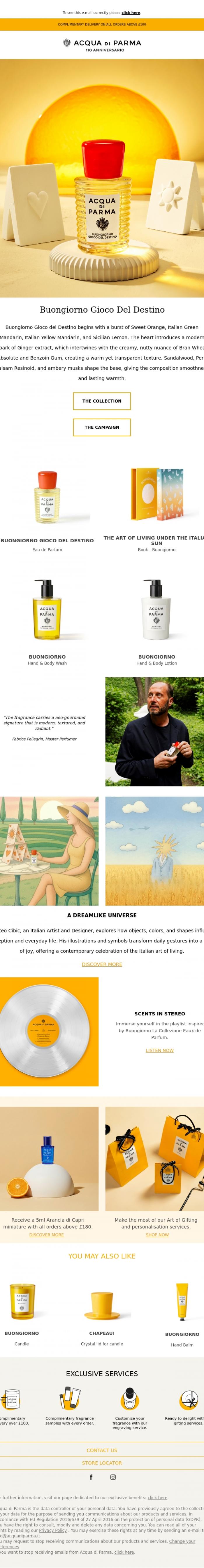 Email Design Inspiration from Acqua di Parma, Buongiorno Gioco del Destino: the new Eau de Parfum