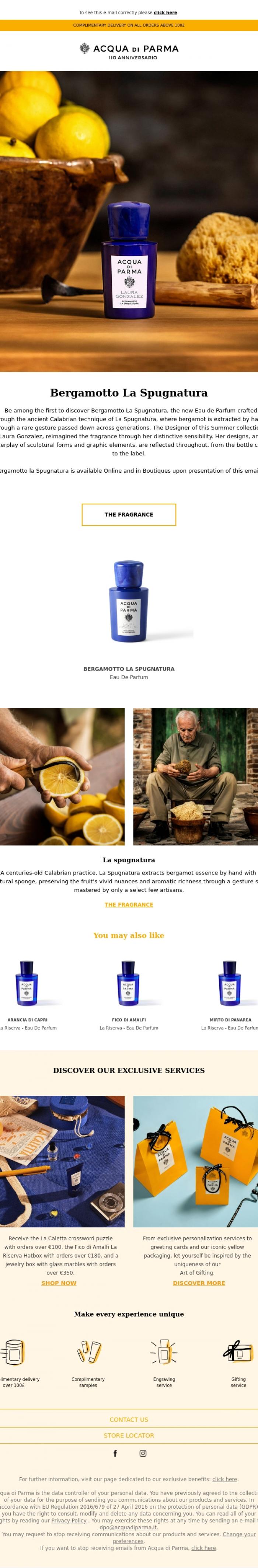 Email Design Inspiration from Acqua di Parma, Your exclusive access to Bergamotto La Spugnatura