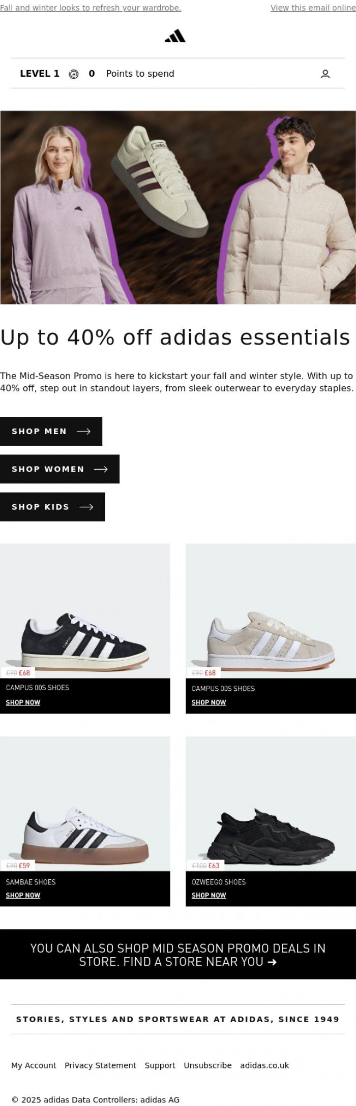 Email Design Inspiration from adidas, Styles that set you apart - Up to 40% Off