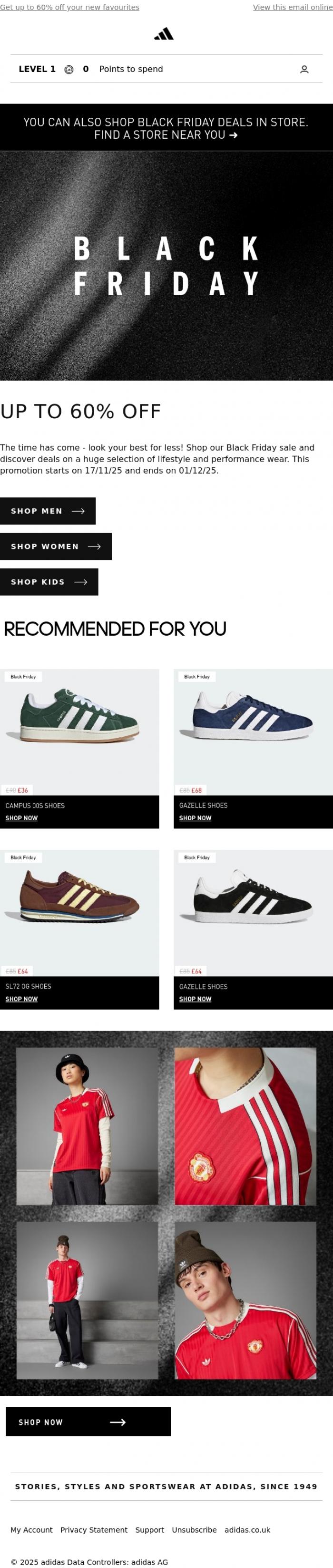 Email Design Inspiration from adidas, Black Friday is here, online and in store
