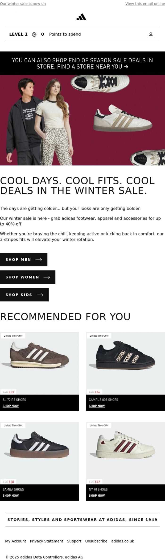 Email Design Inspiration from adidas, Get up to 40% off