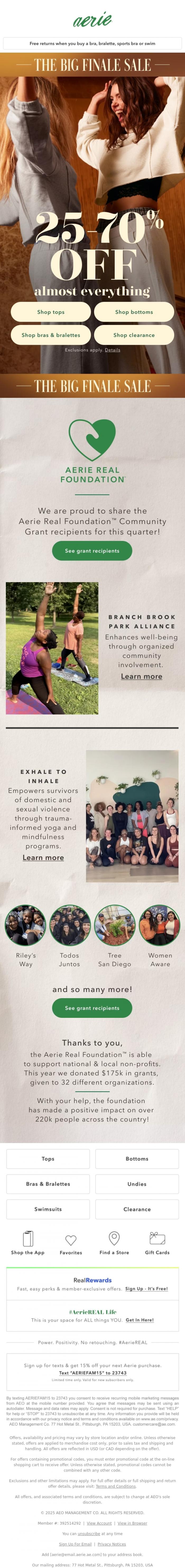 Email Design Inspiration from Aerie's Labor Day Sale, New year, new gear! The Big Finale Sale is STILL ON!