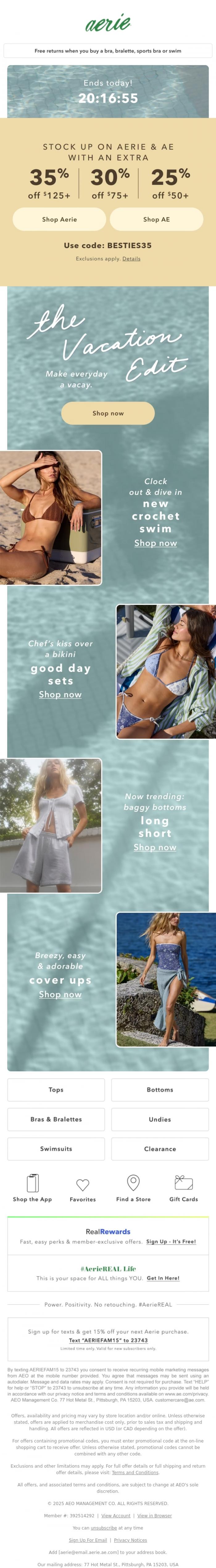 Email Design Inspiration from Aerie's Labor Day Sale, The Spring Stock Up ends TODAY! Don't miss this one 🙏🏻