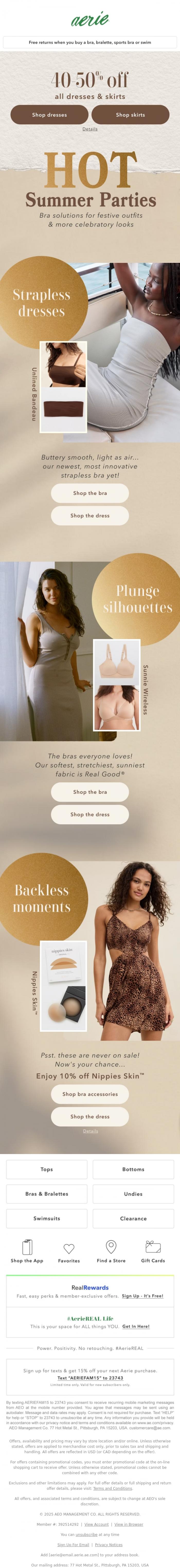 Email Design Inspiration from Aerie's Labor Day Sale, Bra solutions for every celebratory look