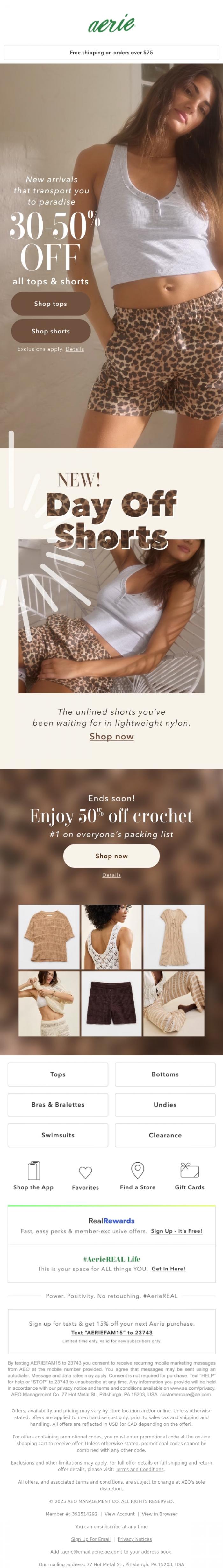 Email Design Inspiration from Aerie's Labor Day Sale, ENDING SOON 🏁 30-50% off all tops & shorts