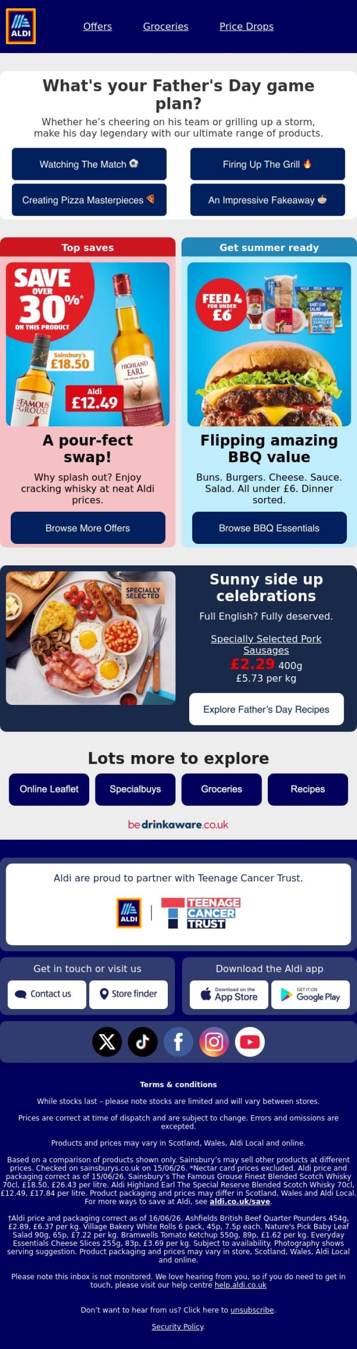 Email Design Inspiration from ALDI UK, Give Dad the day he deserves 🥃🍔