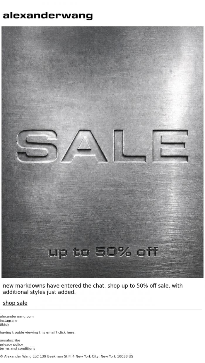 Email Design Inspiration from alexanderwang, sale is now up to 50% off.