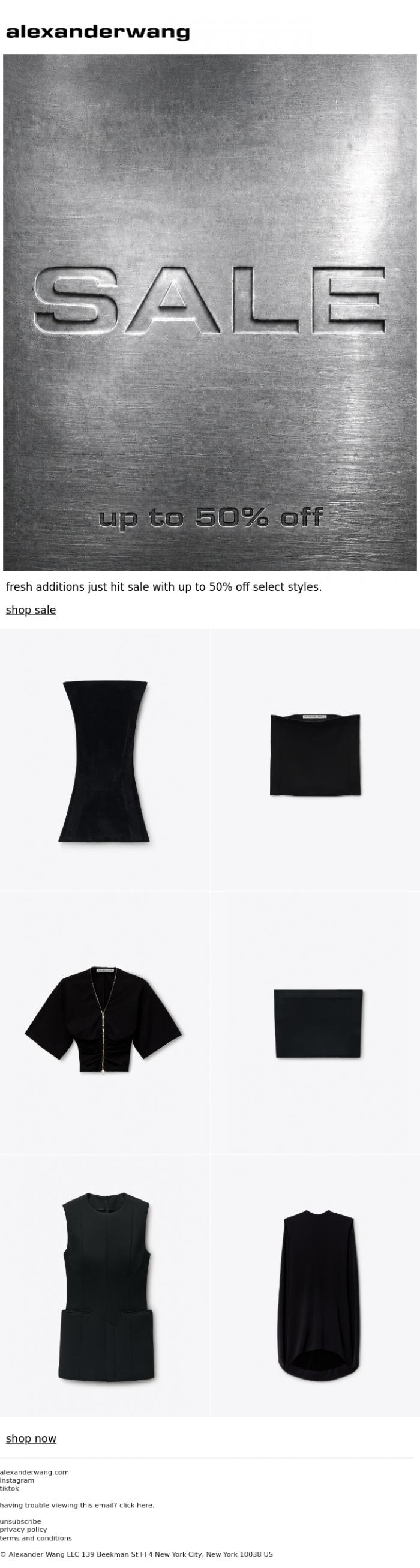 Email Design Inspiration from alexanderwang, new markdowns. up to 50% off.