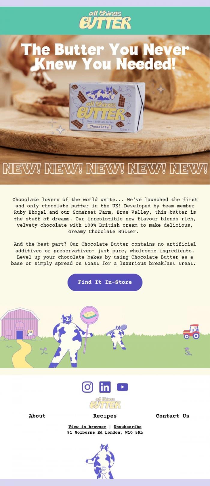 Email Design Inspiration from All Things Butter, There's a New Butter in Town 👀