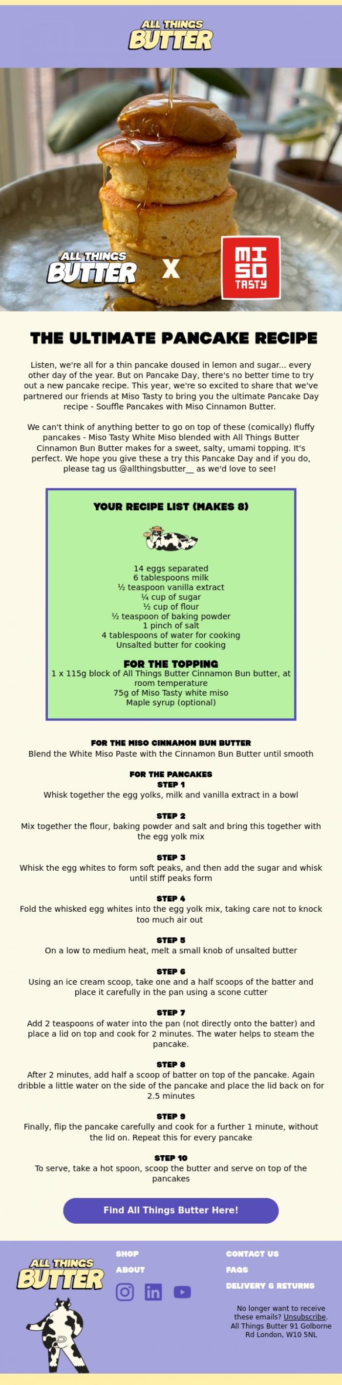 Email Design Inspiration from All Things Butter, The only Pancake Day recipe you need...