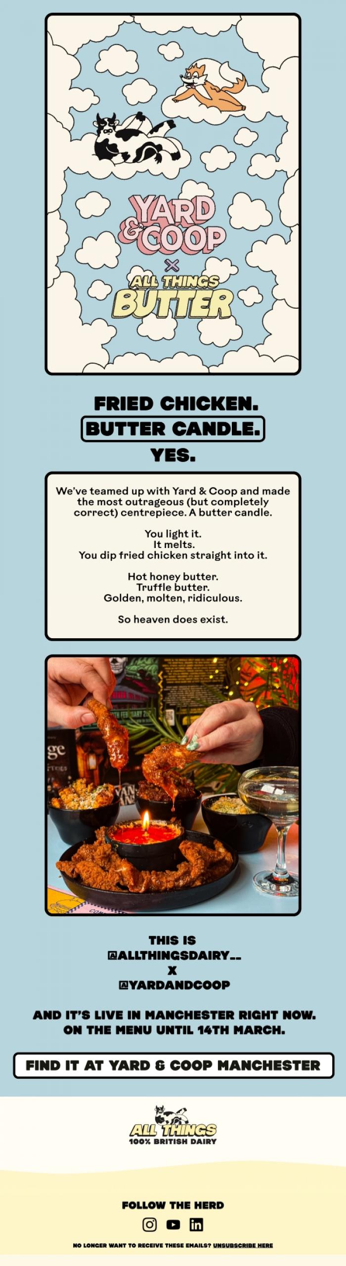 Email Design Inspiration from All Things Butter, Butter 🤝 Fried Chicken