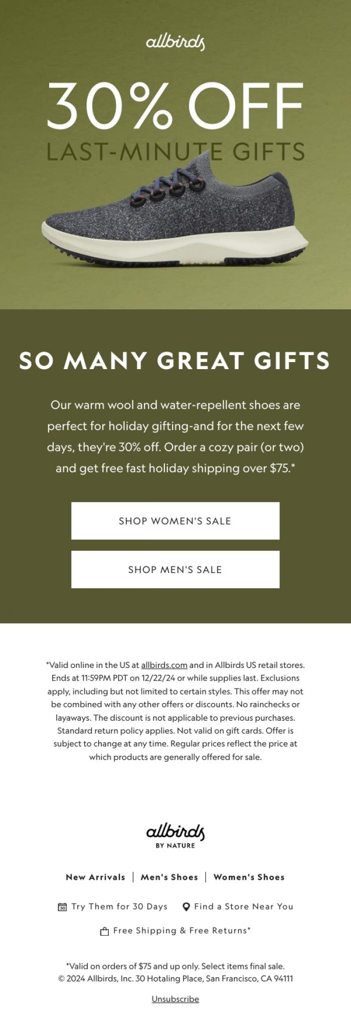 Email Design Inspiration from Allbirds, Give The Best Gifts (For 30% Off!) ❄️&nbsp;