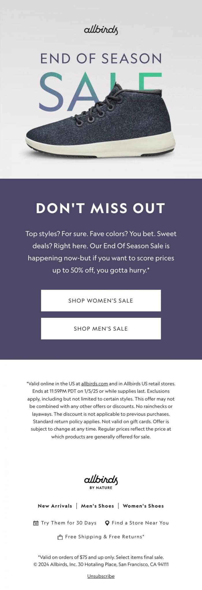 Email Design Inspiration from Allbirds, Up To 50% Off Your Faves 🧡 