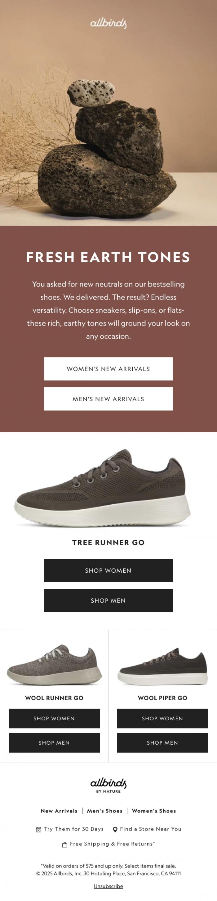 Email Design Inspiration from Allbirds, New Color Drop: Grounding Neutrals 🤎