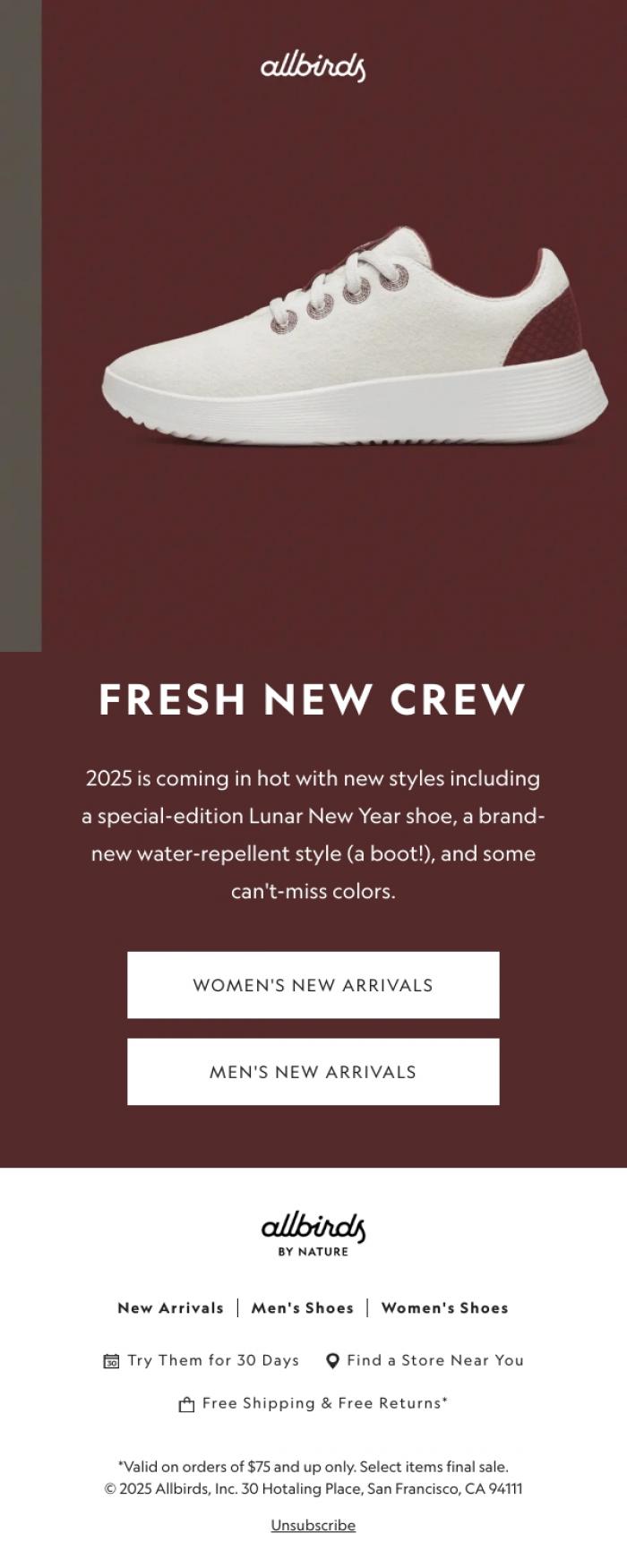 Email Design Inspiration from Allbirds, New Year, Meet New Shoes 🎉