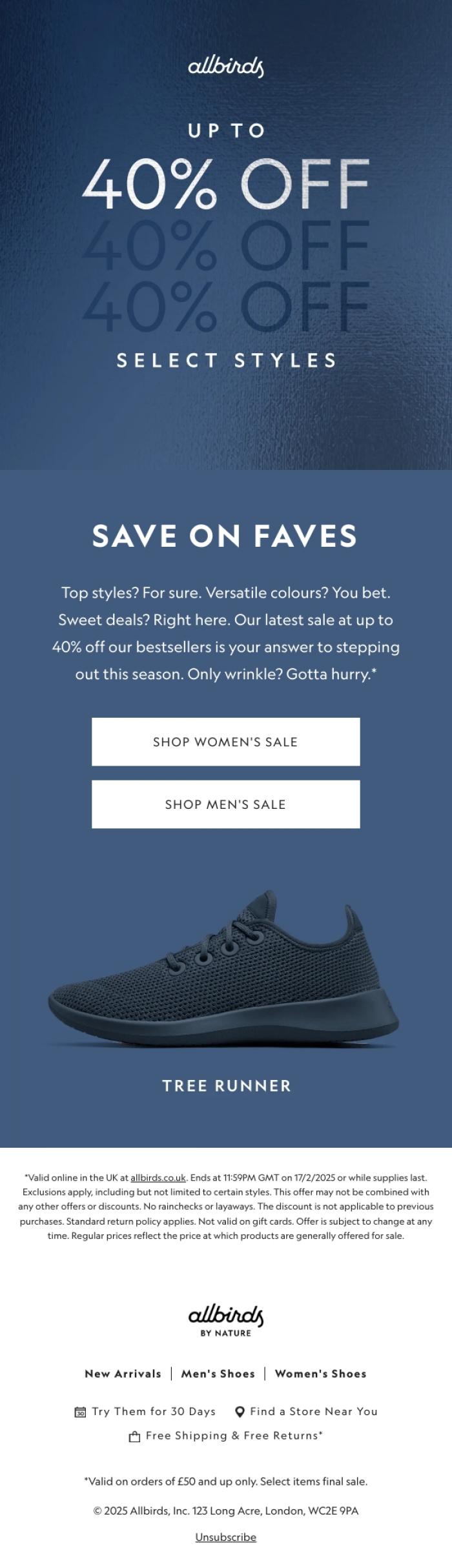 Email Design Inspiration from Allbirds, Up To 40% Off Select Styles 💫