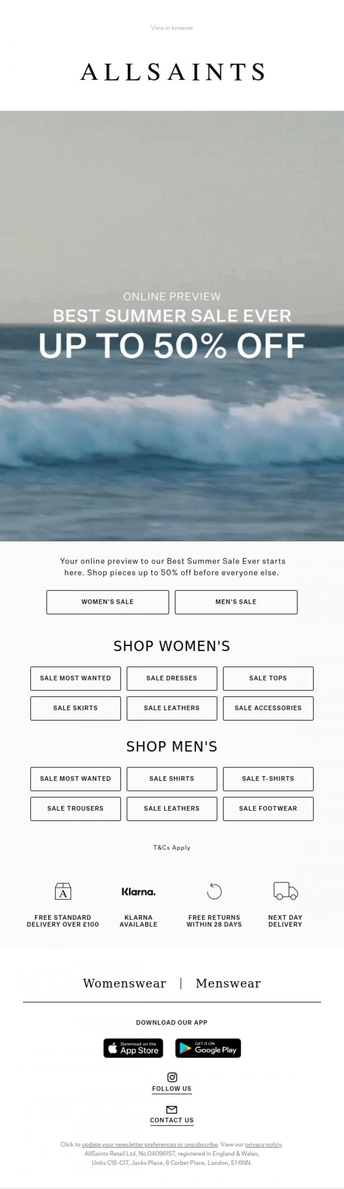 Email Design Inspiration from AllSaints, Sale Online Preview: Up To 50% Off