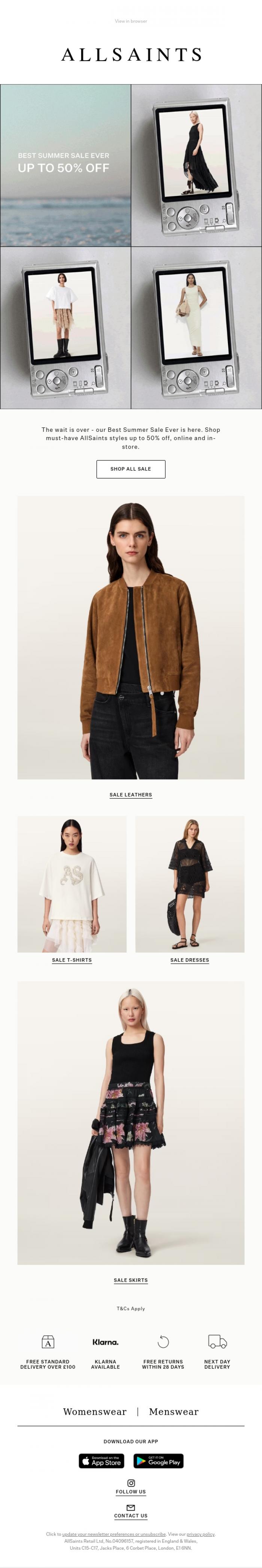 Email Design Inspiration from AllSaints, Up To 50% Off: Now Online & Instore