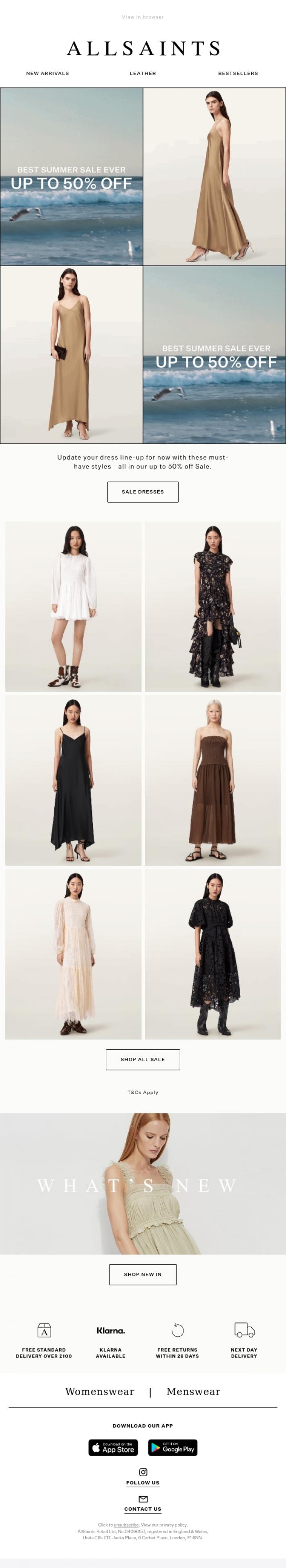 Email Design Inspiration from AllSaints, Sale: Summer Dresses