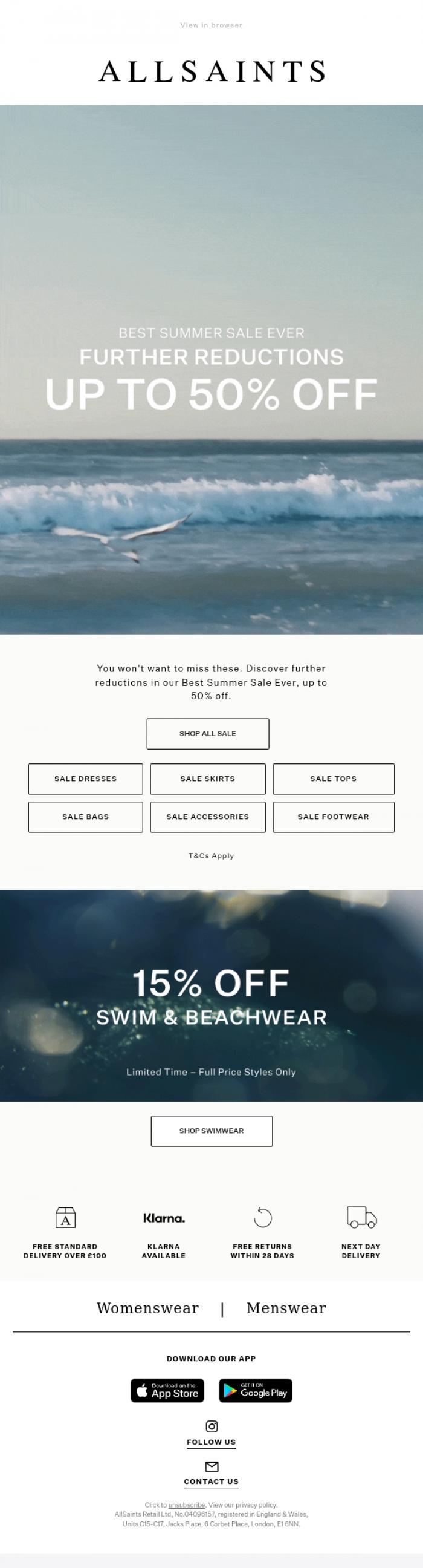 Email Design Inspiration from AllSaints, Heard the news? Further Sale reductions