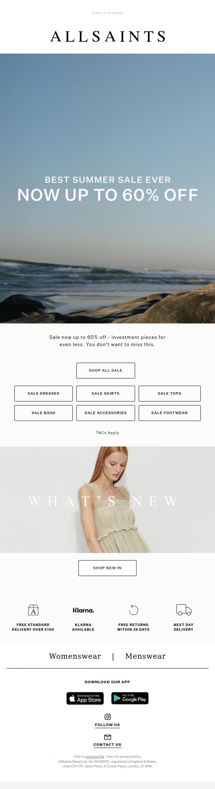 Email Design Inspiration from AllSaints, Sale Now Up To 60% Off