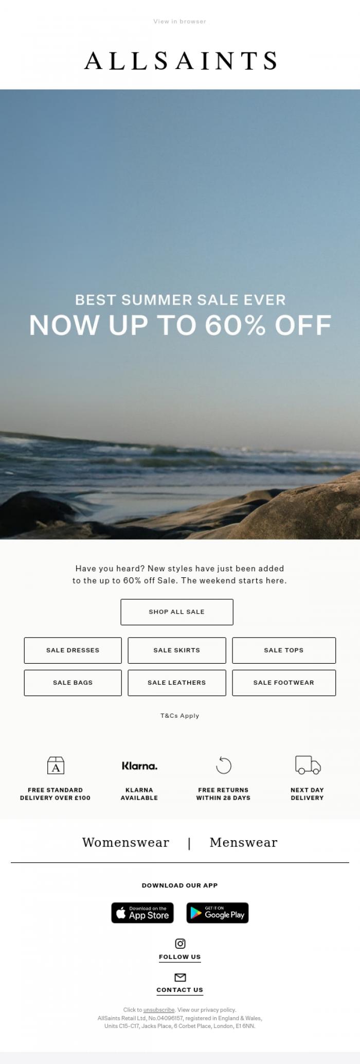 Email Design Inspiration from AllSaints, Have you heard? New Sale styles added