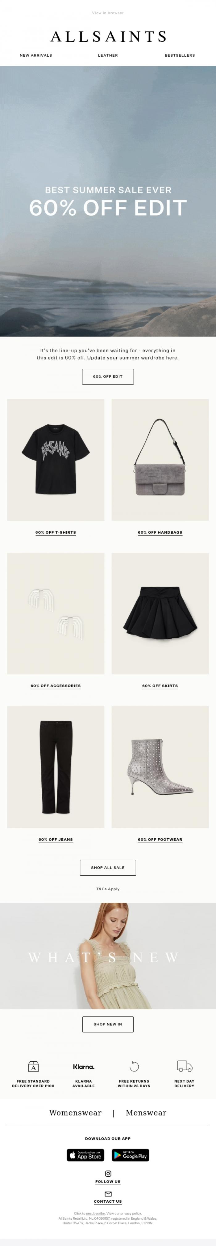 Email Design Inspiration from AllSaints, The 60% Off Edit