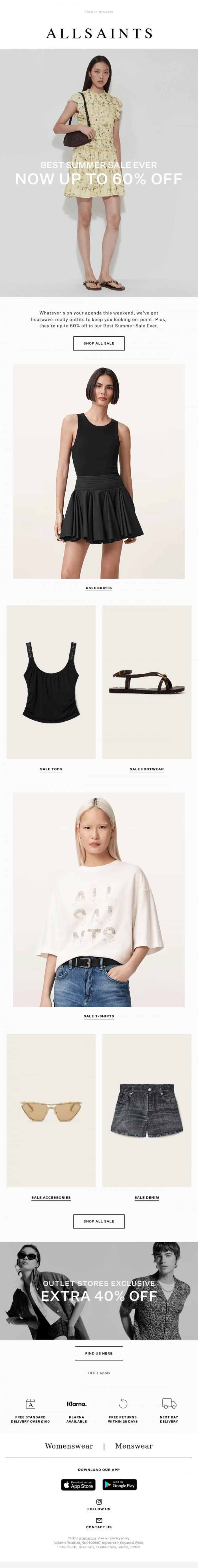 Email Design Inspiration from AllSaints, SALE: Weekend Edit