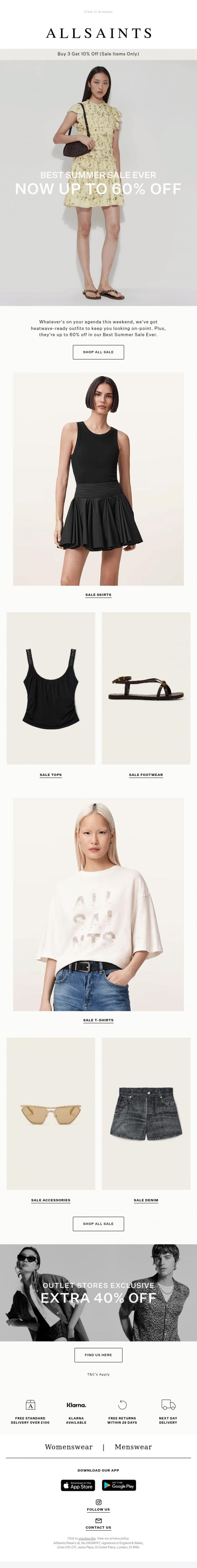 Email Design Inspiration from AllSaints, SALE: Weekend Edit - up to 60% off