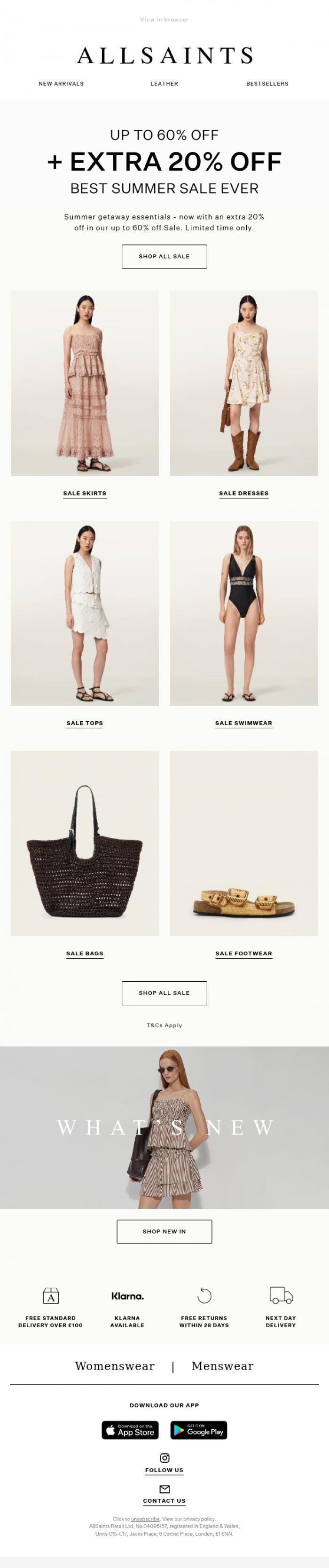 Email Design Inspiration from AllSaints, Extra 20% Off Sale: Holiday Edit