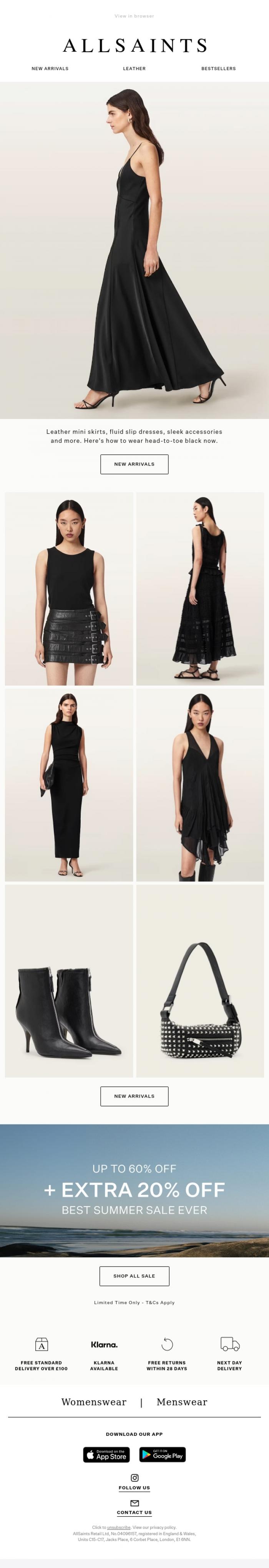 Email Design Inspiration from AllSaints, New: Summer In Black