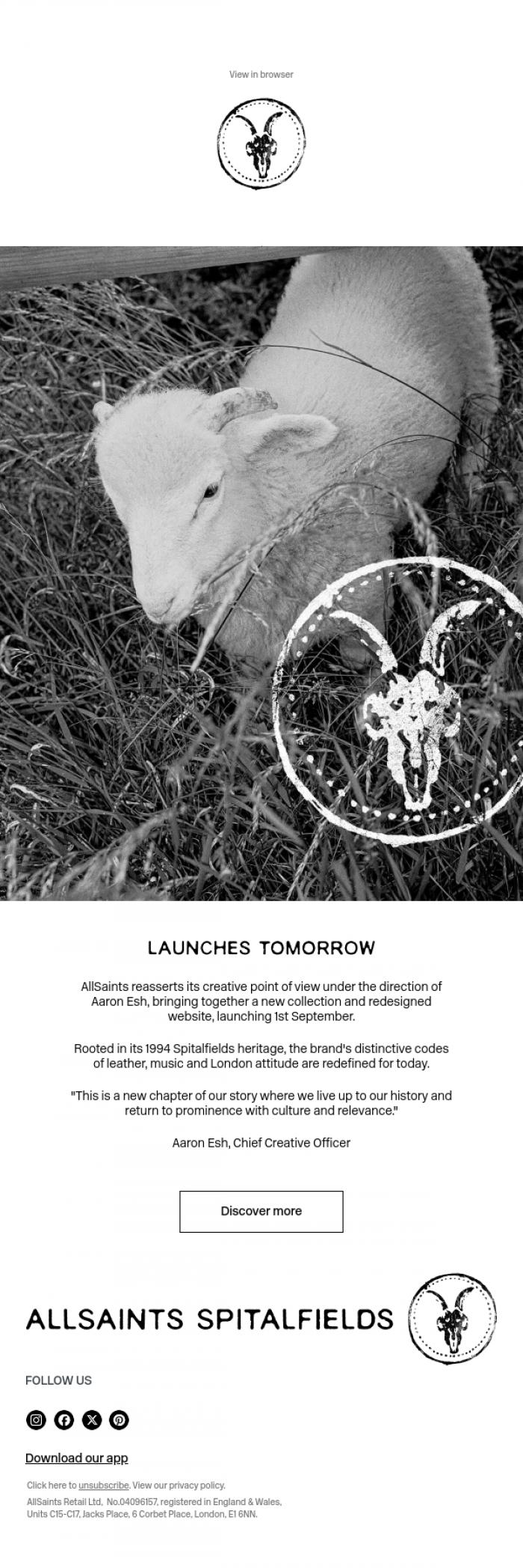 Email Design Inspiration from AllSaints, A new chapter lands tomorrow