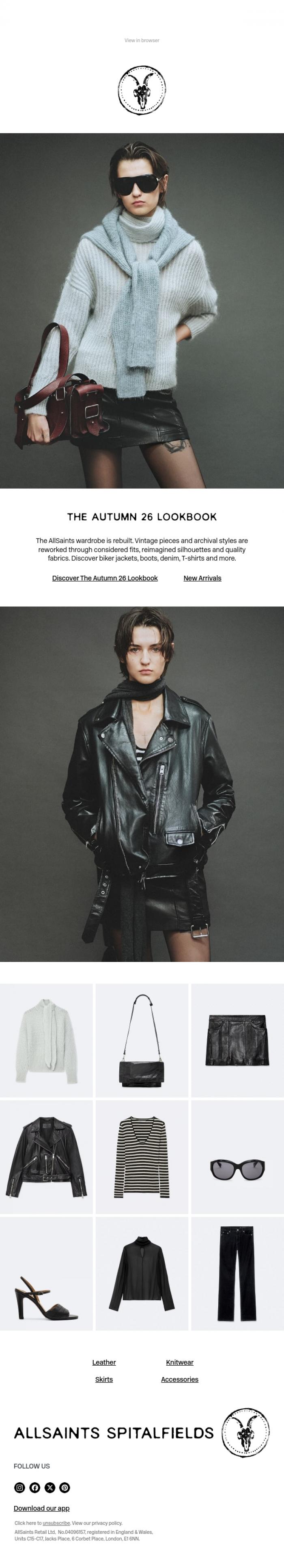 Email Design Inspiration from AllSaints, New: The Autumn 26 Lookbook