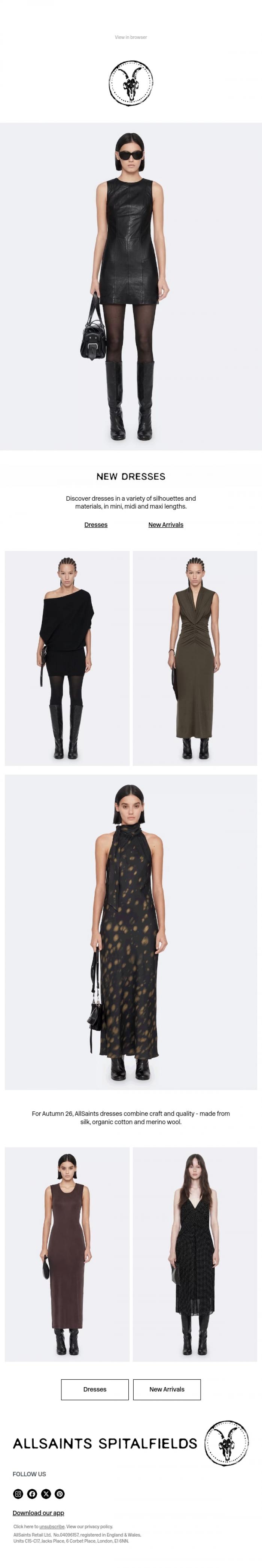 Email Design Inspiration from AllSaints, New Dresses