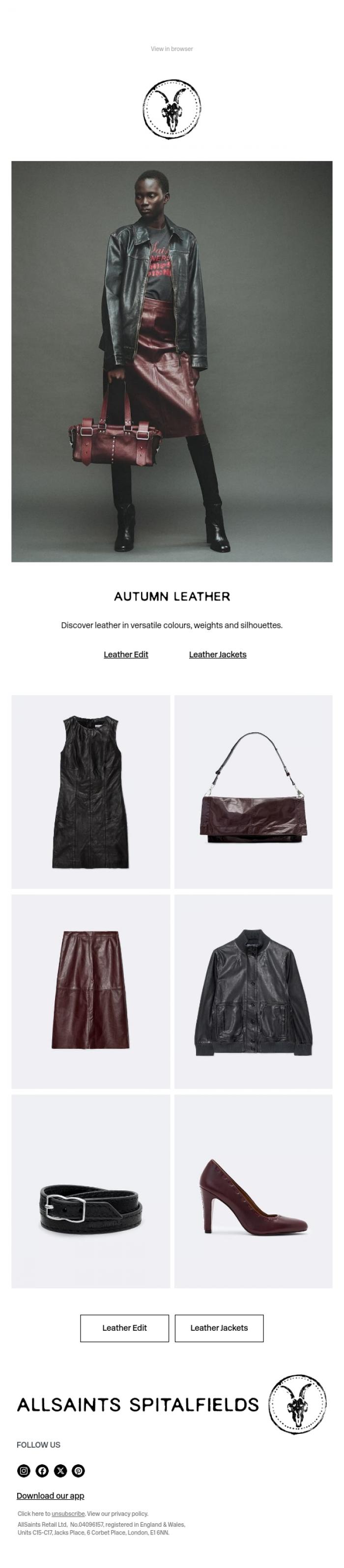 Email Design Inspiration from AllSaints, New: Autumn Leather