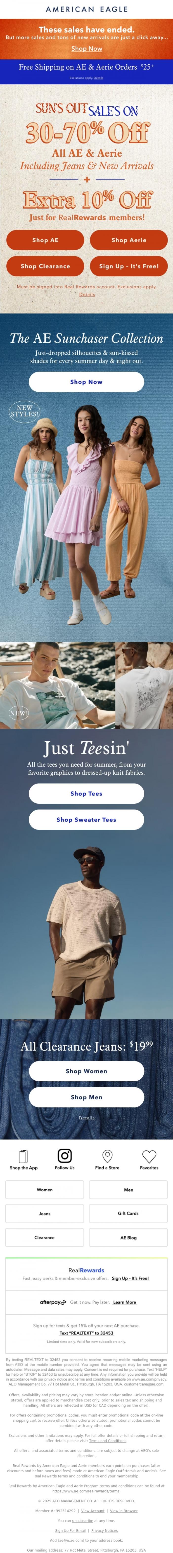 Email Design Inspiration from American Eagle, Hurry! Extra 10% off ON TOP OF so many other deals ends soon...