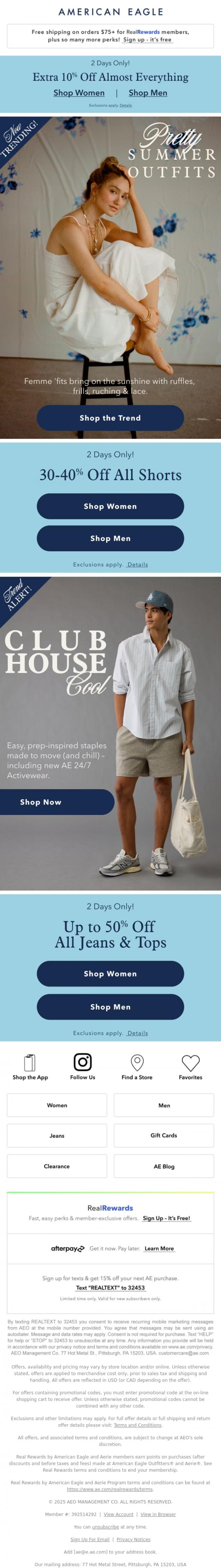 Email Design Inspiration from American Eagle, Yes, you can stack this extra 10% off (for 2 days only!)