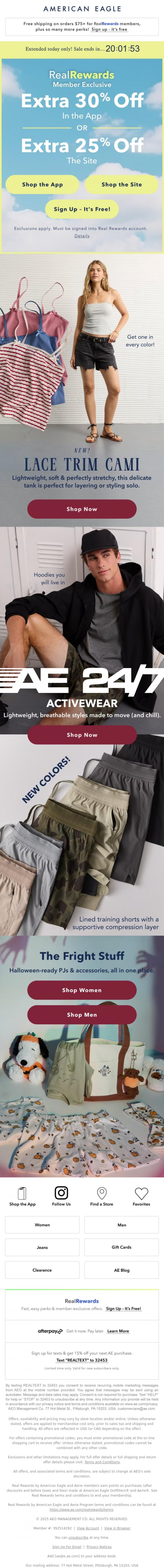 Email Design Inspiration from American Eagle, Extended today for YOU! Extra 30% off