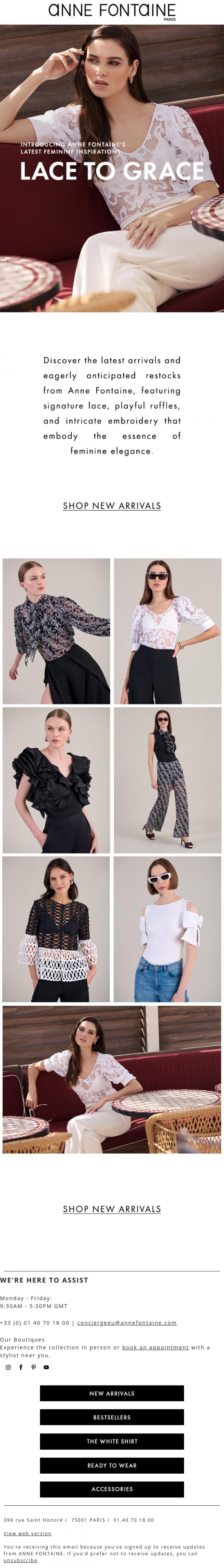 Email Design Inspiration from Anne Fontaine, Step Into Elegance : From Lace to Grace 🎀
